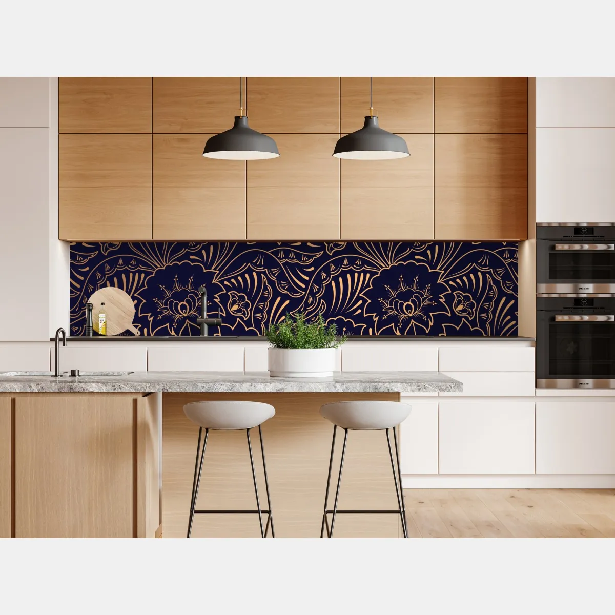 Naklejka repozycjonowalna złoty kwiatowy ornament na granatowym tle – Wallissimo® Naklejka repozycjonowalna złoty kwiatowy ornament na granatowym tle – Wallissimo®