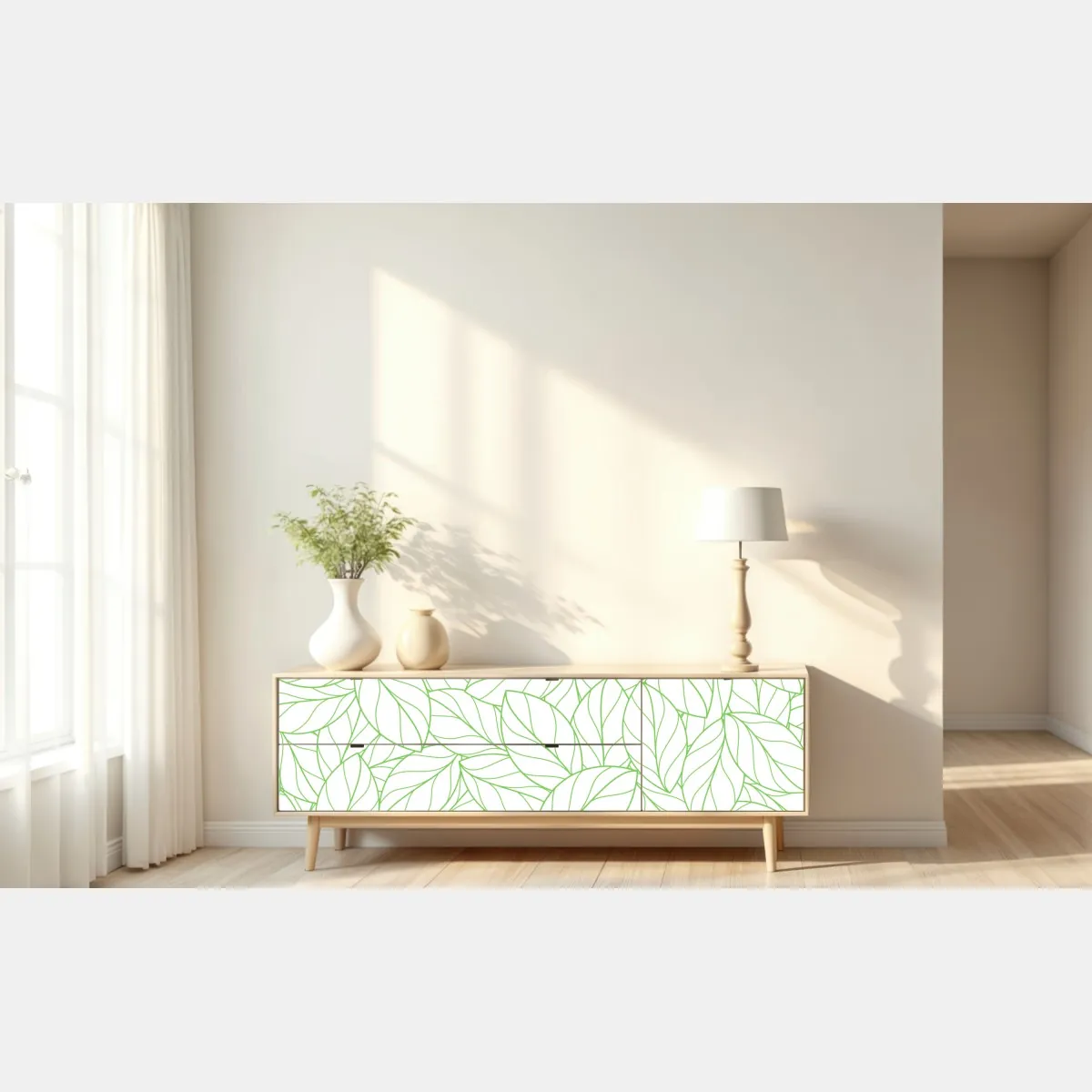 Naklejka repozycjonowalna zielony wzór liści – Wallissimo® Naklejka repozycjonowalna zielony wzór liści – Wallissimo®