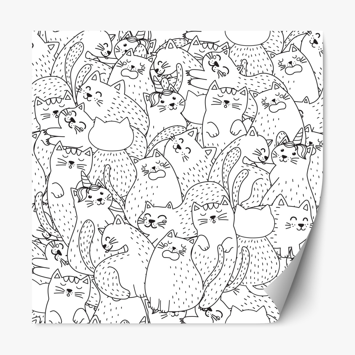 Repositionable sticker hand-drawn cat doodles pattern