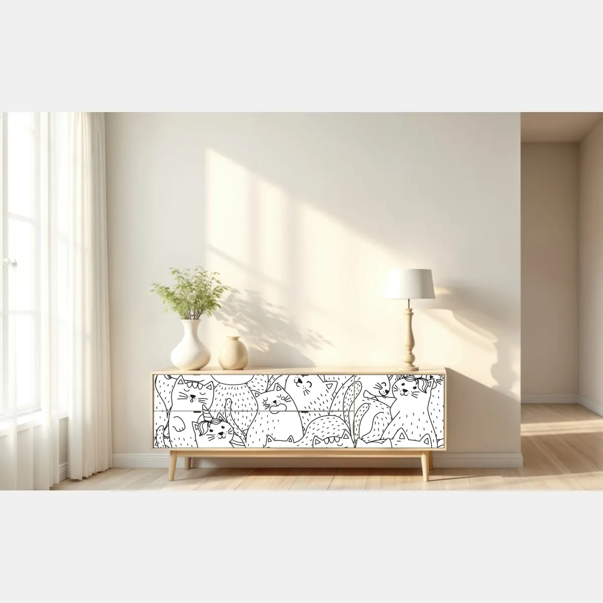 Naklejka repozycjonowalna wzór z kotami w stylu doodle – Wallissimo® Naklejka repozycjonowalna wzór z kotami w stylu doodle – Wallissimo®