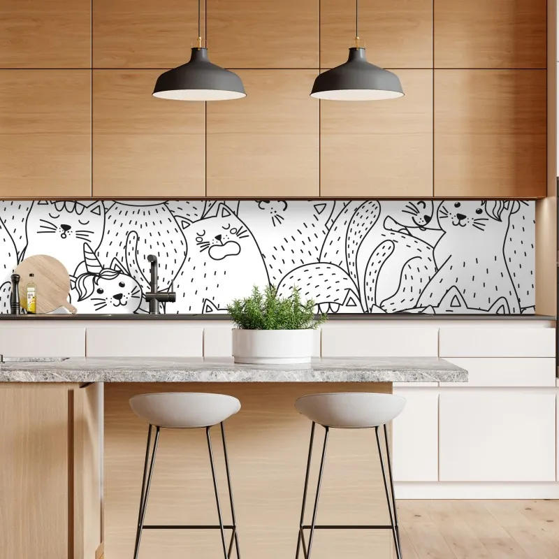 Naklejka repozycjonowalna wzór z kotami w stylu doodle – Wallissimo® Naklejka repozycjonowalna wzór z kotami w stylu doodle – Wallissimo®