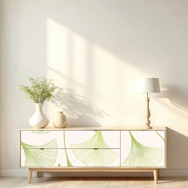 Naklejka repozycjonowalna delikatny wzór liści miłorzębu – Wallissimo® Naklejka repozycjonowalna delikatny wzór liści miłorzębu – Wallissimo®