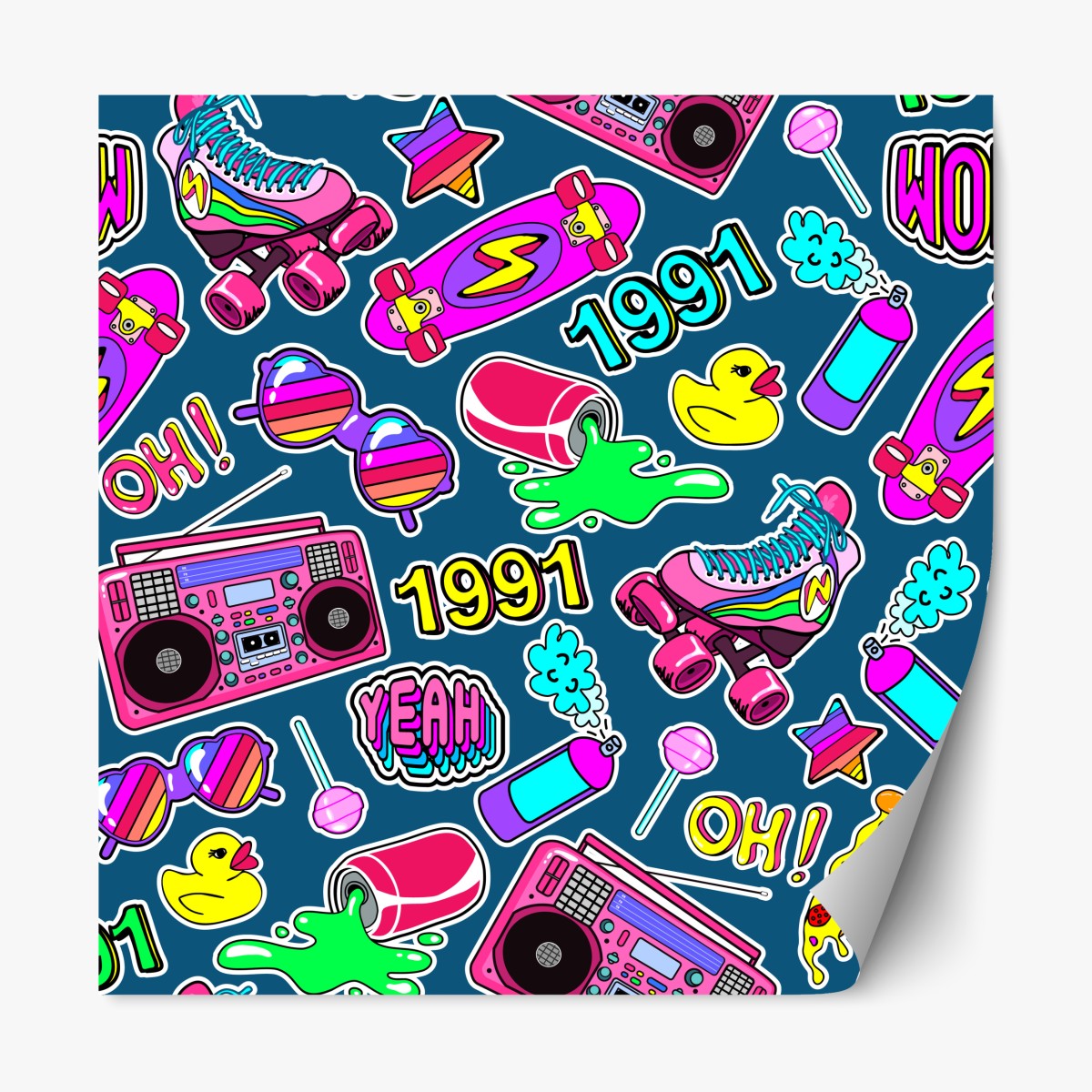 Repositionable sticker vibrant 90s sticker collage