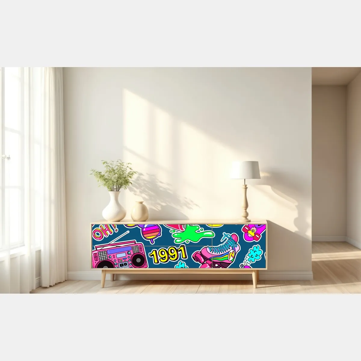 Naklejka repozycjonowalna żywy kolaż naklejek w stylu lat 90 – Wallissimo® Naklejka repozycjonowalna żywy kolaż naklejek w stylu lat 90 – Wallissimo®