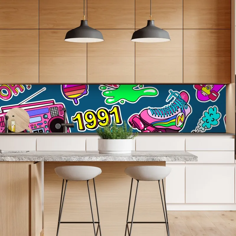 Naklejka repozycjonowalna żywy kolaż naklejek w stylu lat 90 – Wallissimo® Naklejka repozycjonowalna żywy kolaż naklejek w stylu lat 90 – Wallissimo®