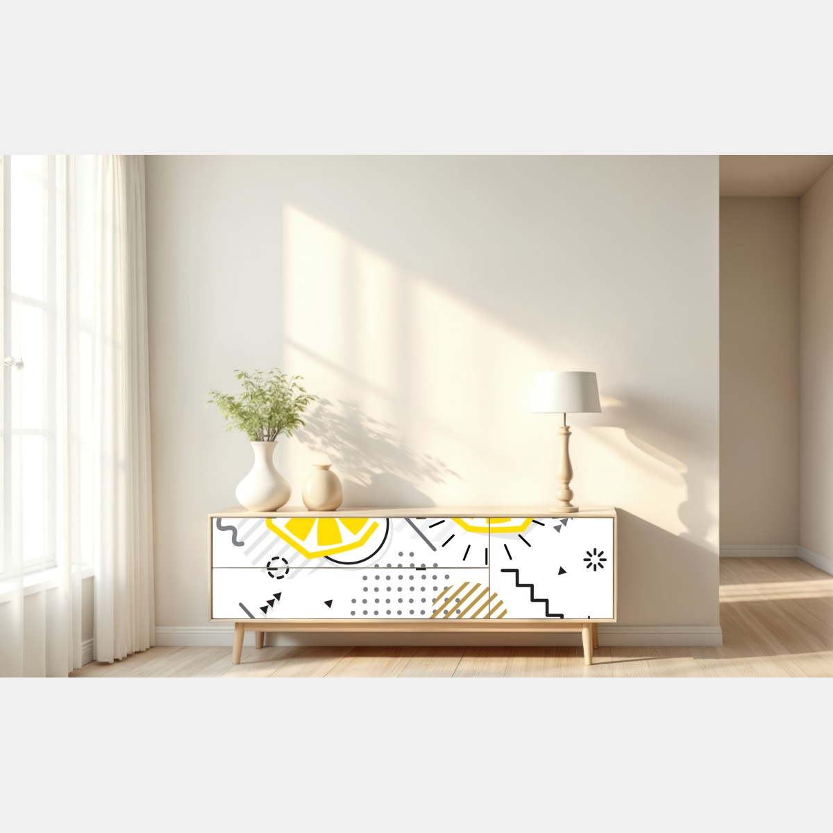 Naklejka repozycjonowalna żywy cytrusowy wzór geometryczny – Wallissimo® Naklejka repozycjonowalna żywy cytrusowy wzór geometryczny – Wallissimo®