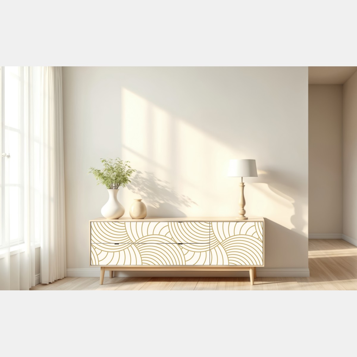 Naklejka repozycjonowalna złoty art deco wzór okręgów – Wallissimo® Naklejka repozycjonowalna złoty art deco wzór okręgów – Wallissimo®