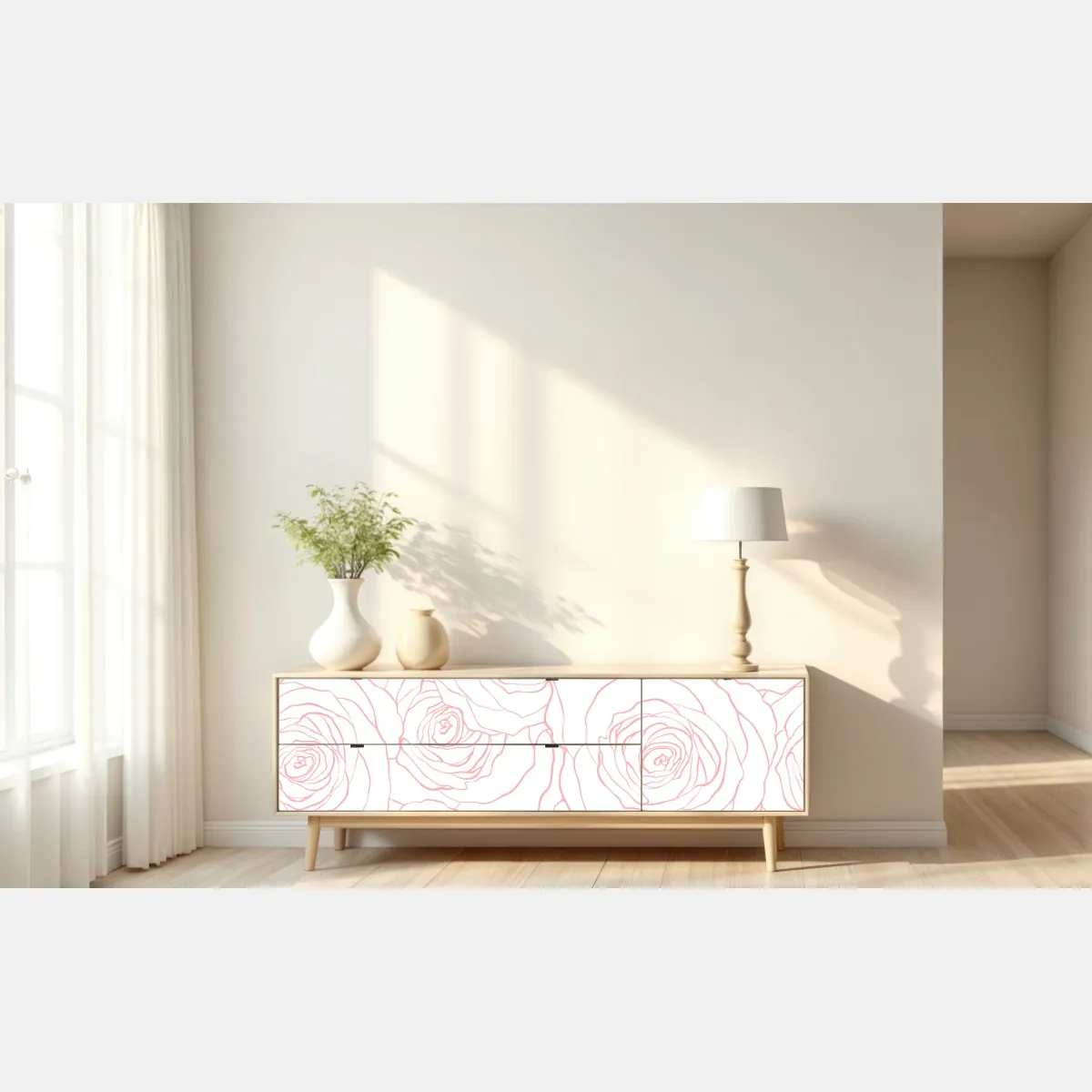 Naklejka repozycjonowalna delikatny wzór różowych róż – Wallissimo® Naklejka repozycjonowalna delikatny wzór różowych róż – Wallissimo®