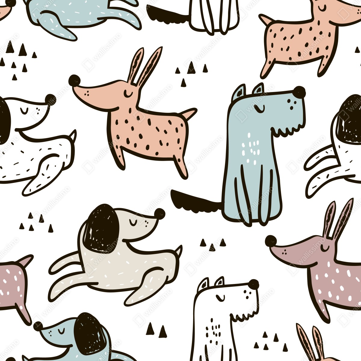 Naklejka repozycjonowalna zabawny pastelowy wzór z psami – Wallissimo® Naklejka repozycjonowalna zabawny pastelowy wzór z psami – Wallissimo®