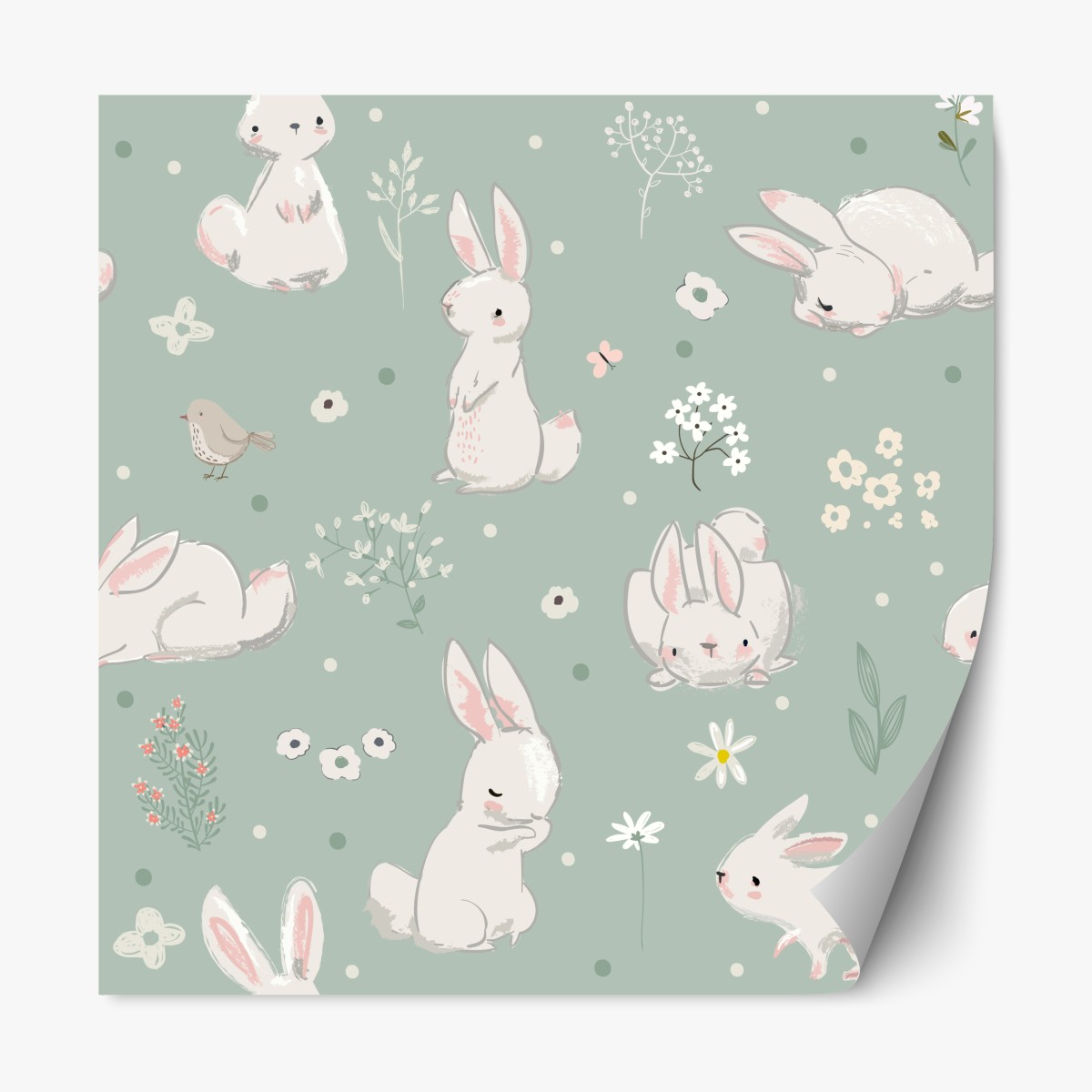 Repositionable sticker pastel bunny nursery pattern