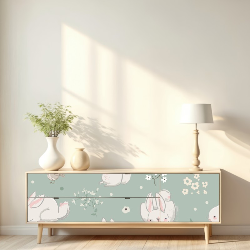 Naklejka repozycjonowalna pastelowy wzór z króliczkami do pokoju dziecięcego – Wallissimo® Naklejka repozycjonowalna pastelowy wzór z króliczkami do pokoju dziecięcego – Wallissimo®