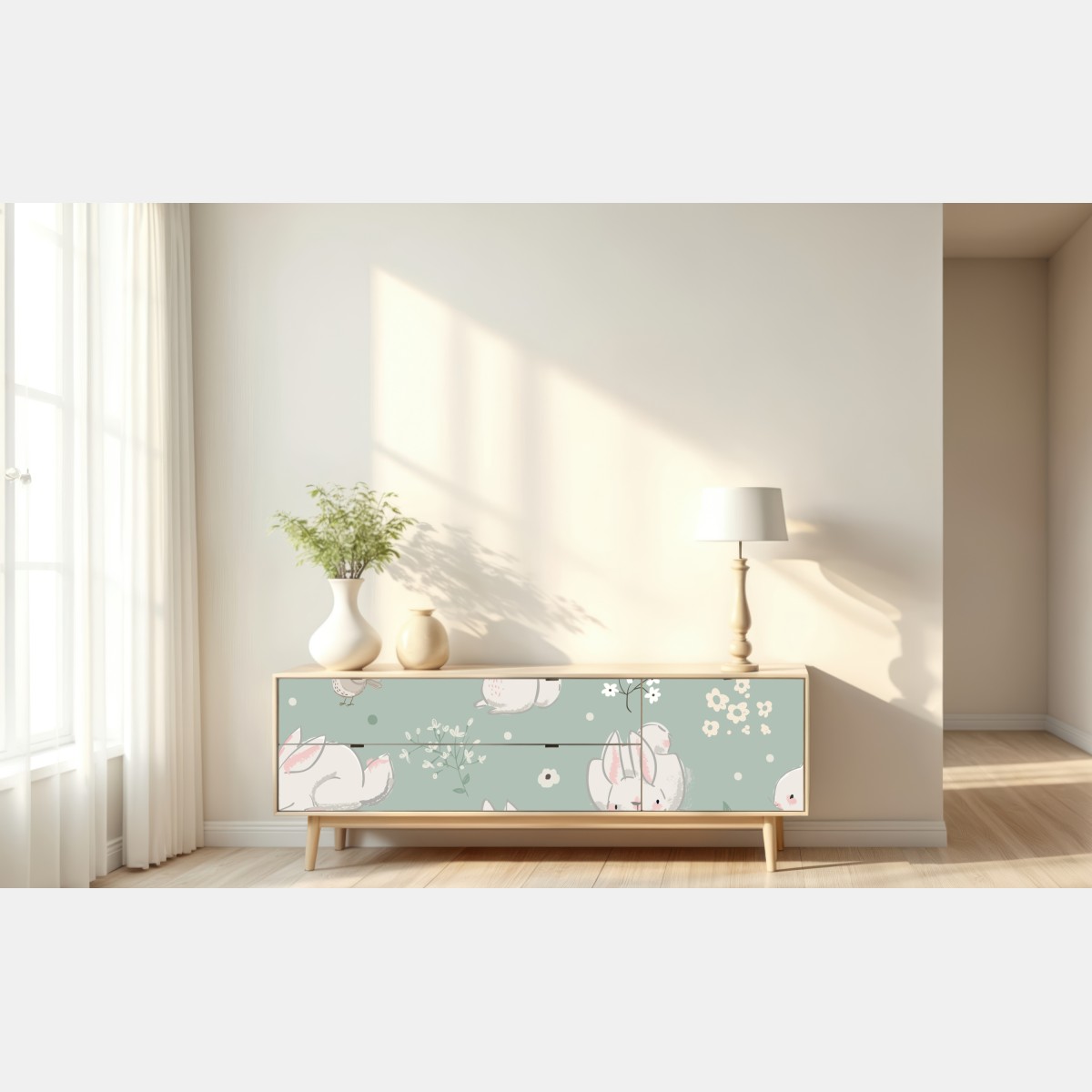 Naklejka repozycjonowalna pastelowy wzór z króliczkami do pokoju dziecięcego – Wallissimo® Naklejka repozycjonowalna pastelowy wzór z króliczkami do pokoju dziecięcego – Wallissimo®