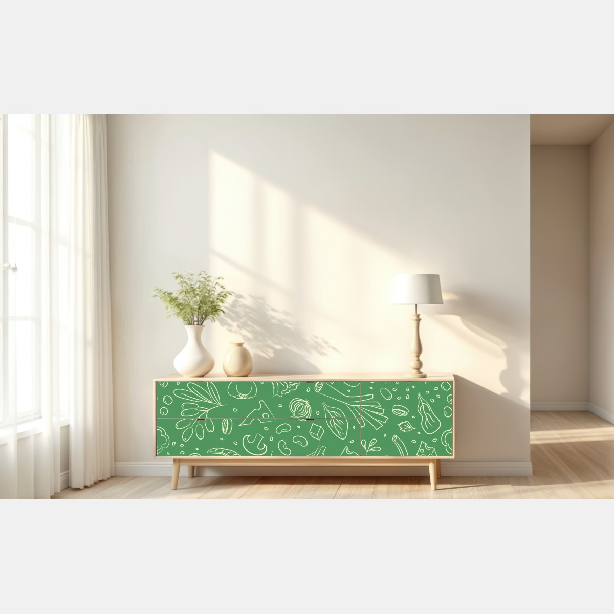 Naklejka repozycjonowalna zielony wzór z warzywami – Wallissimo® Naklejka repozycjonowalna zielony wzór z warzywami – Wallissimo®