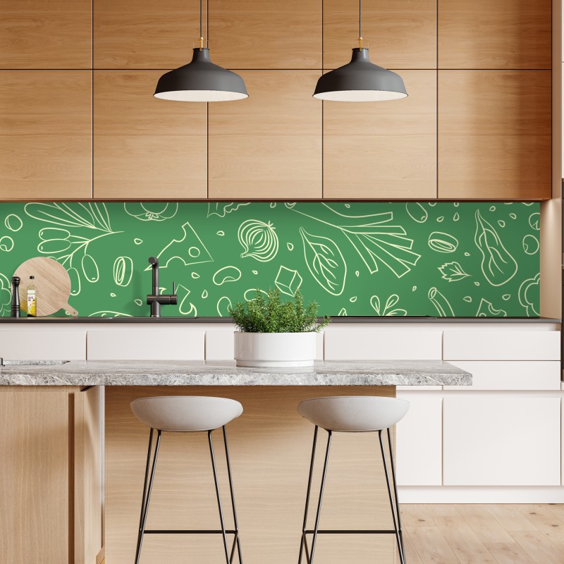Naklejka repozycjonowalna zielony wzór z warzywami – Wallissimo® Naklejka repozycjonowalna zielony wzór z warzywami – Wallissimo®