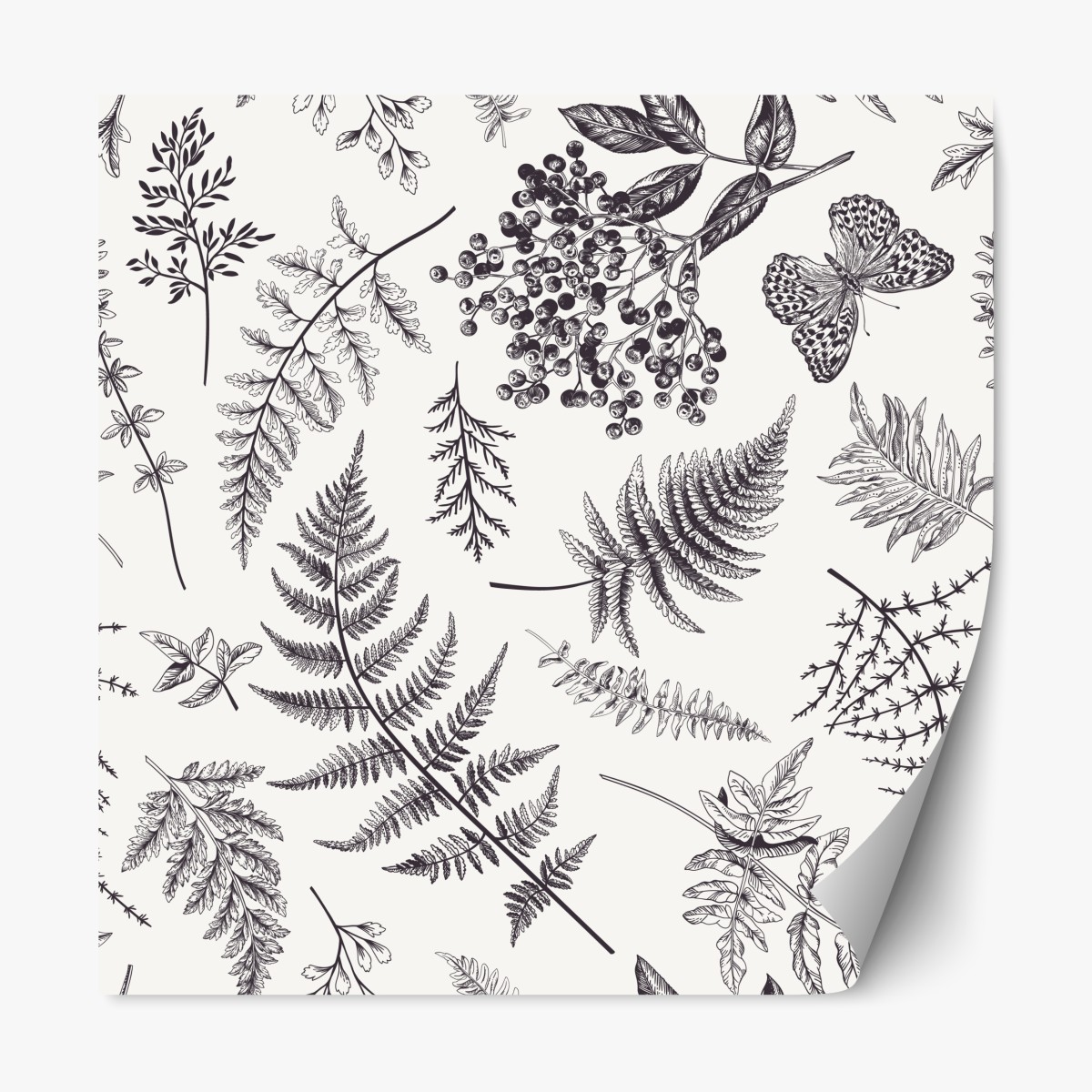 Repositionable sticker monochrome botanical leaves pattern
