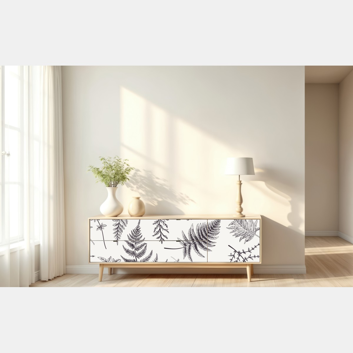 Naklejka repozycjonowalna monochromatyczny botaniczny wzór liści – Wallissimo® Naklejka repozycjonowalna monochromatyczny botaniczny wzór liści – Wallissimo®