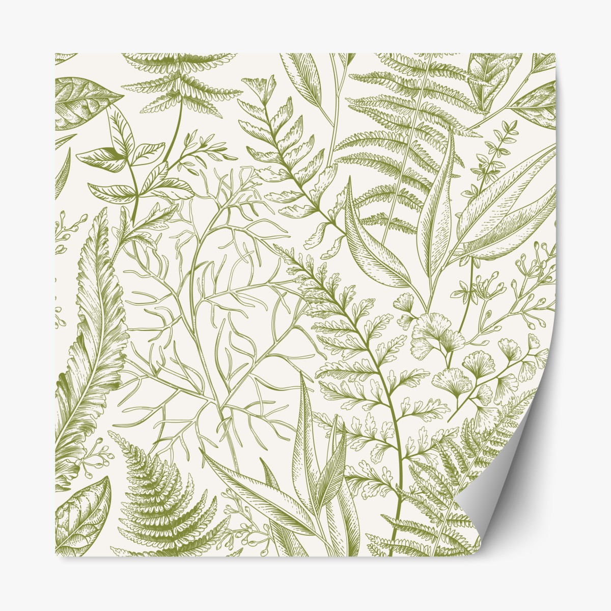 Repositionable sticker hand-drawn green botanical leaves