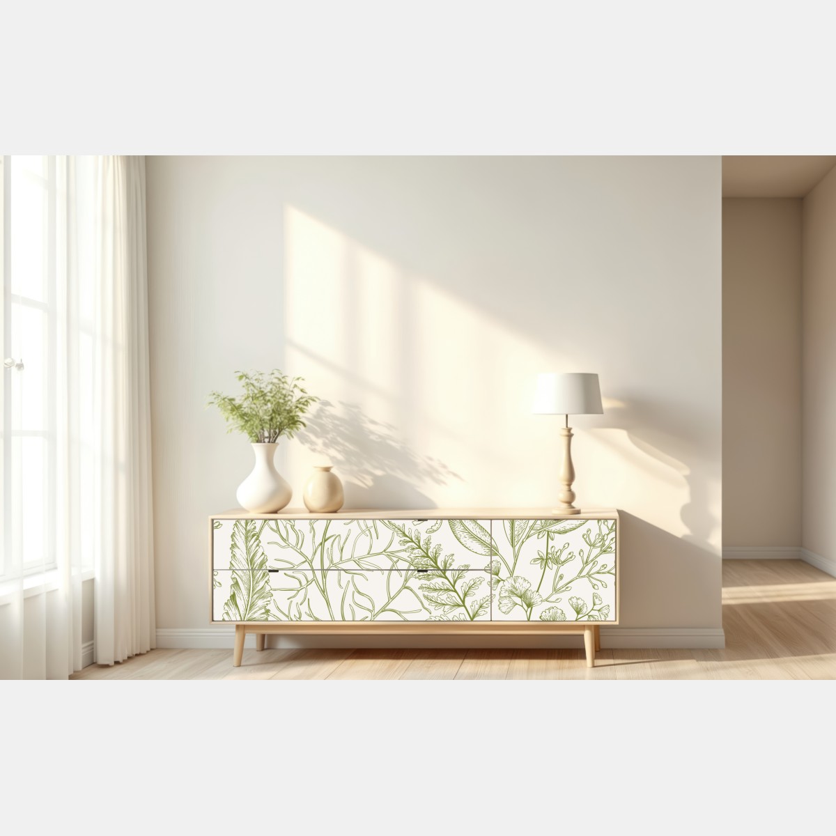 Naklejka repozycjonowalna ręcznie rysowane zielone liście – Wallissimo® Naklejka repozycjonowalna ręcznie rysowane zielone liście – Wallissimo®