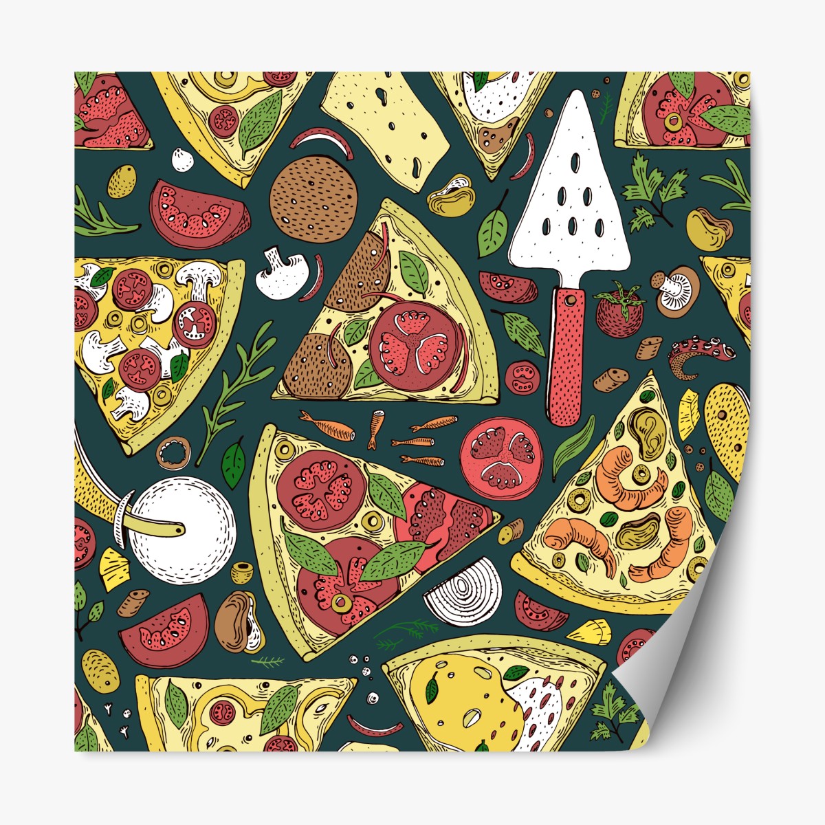 Repositionable sticker colorful pizza slices pattern