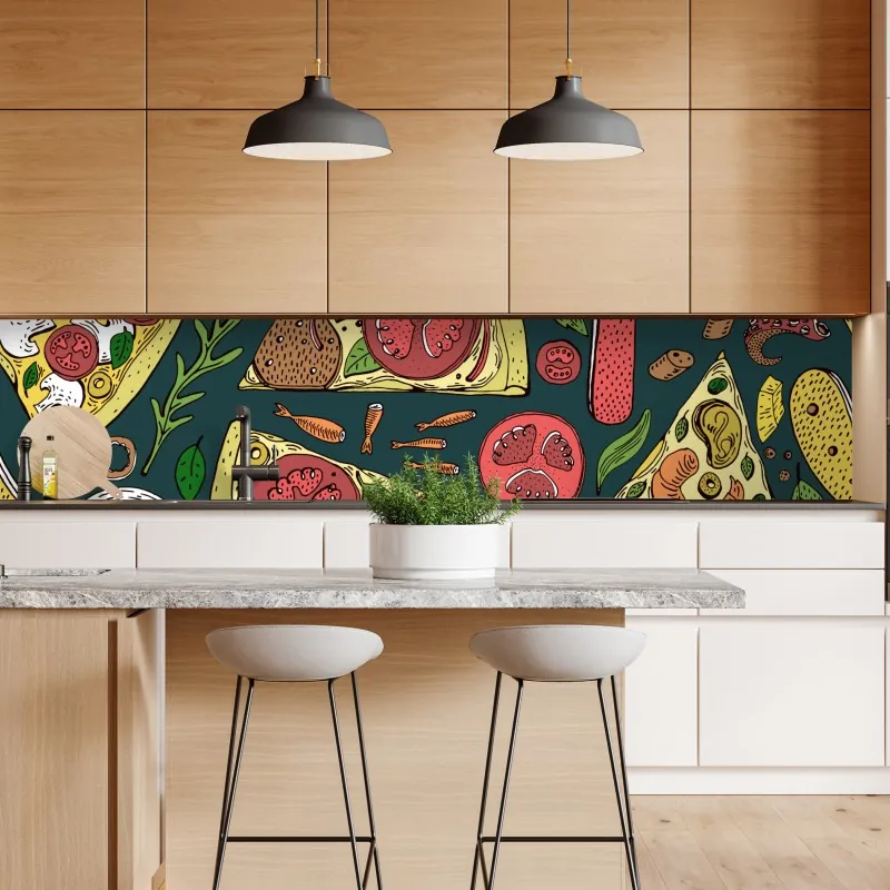 Naklejka repozycjonowalna kolorowy wzór plasterków pizzy – Wallissimo® Naklejka repozycjonowalna kolorowy wzór plasterków pizzy – Wallissimo®