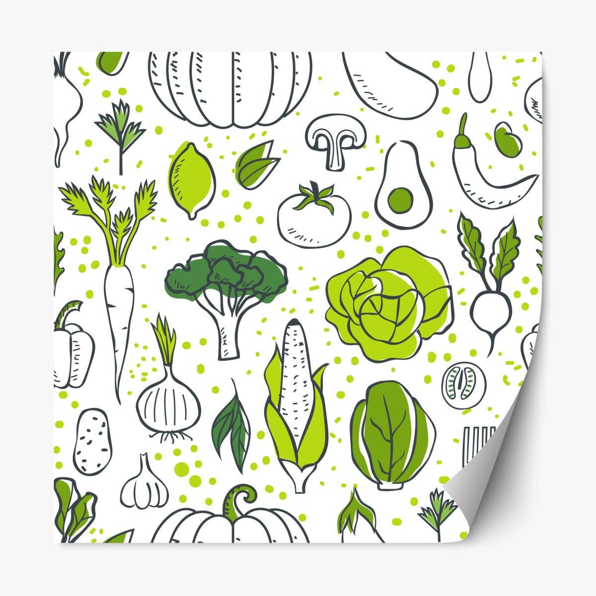 Repositionable sticker green vegetables pattern wall art