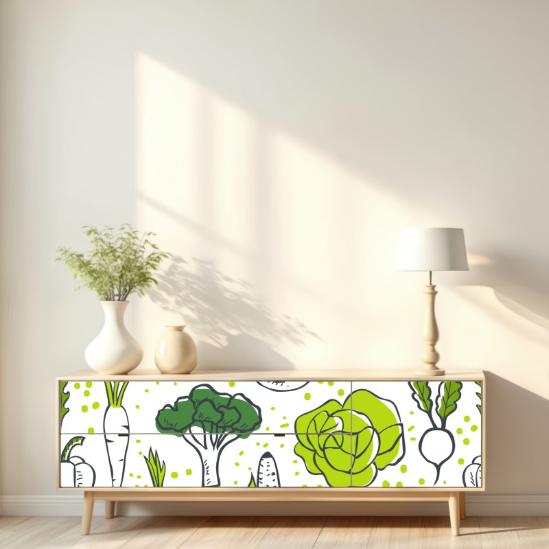 Naklejka repozycjonowalna wzór z zielonymi warzywami – Wallissimo® Naklejka repozycjonowalna wzór z zielonymi warzywami – Wallissimo®