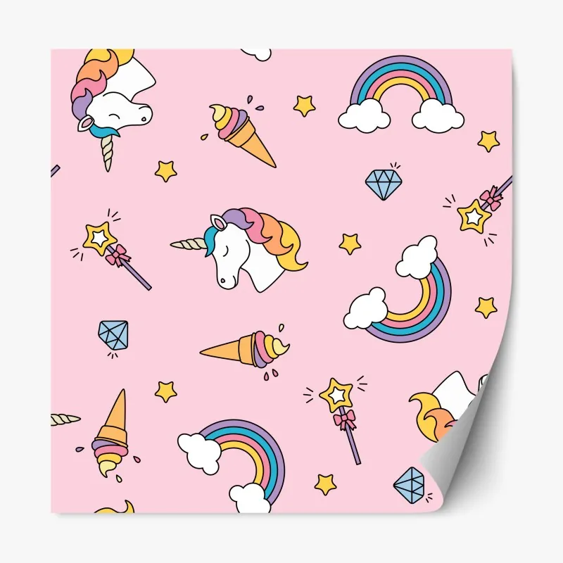 Naklejka repozycjonowalna pastelowy wzór z jednorożcami i tęczami