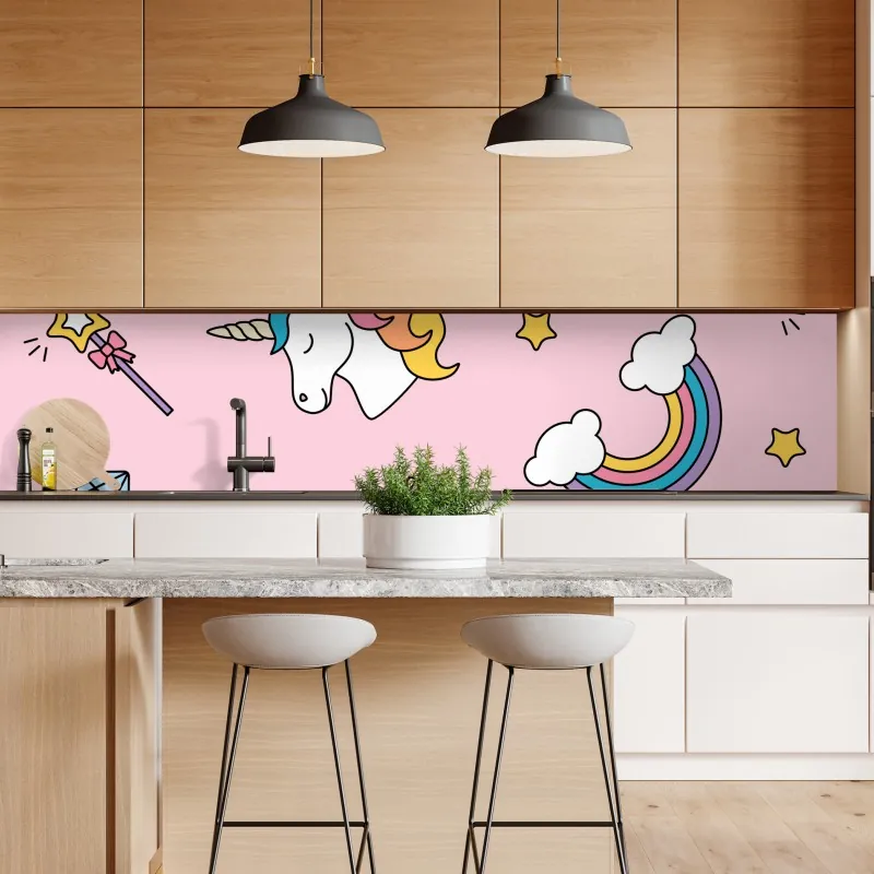 Naklejka repozycjonowalna pastelowy wzór z jednorożcami i tęczami – Wallissimo® Naklejka repozycjonowalna pastelowy wzór z jednorożcami i tęczami – Wallissimo®