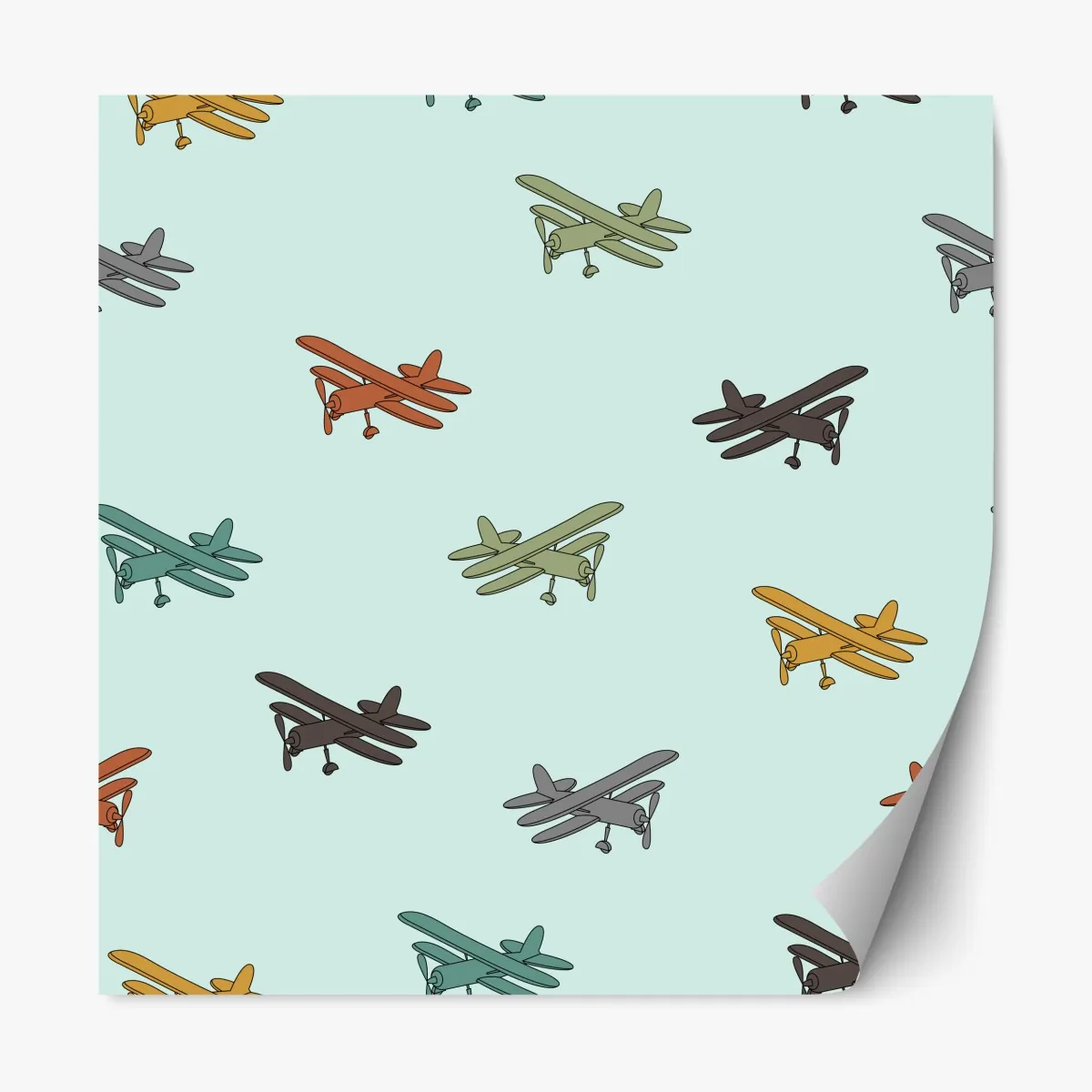 Naklejka repozycjonowalna wzór z dwupłatowcami na turkusowym tle – Wallissimo® Naklejka repozycjonowalna wzór z dwupłatowcami na turkusowym tle – Wallissimo®