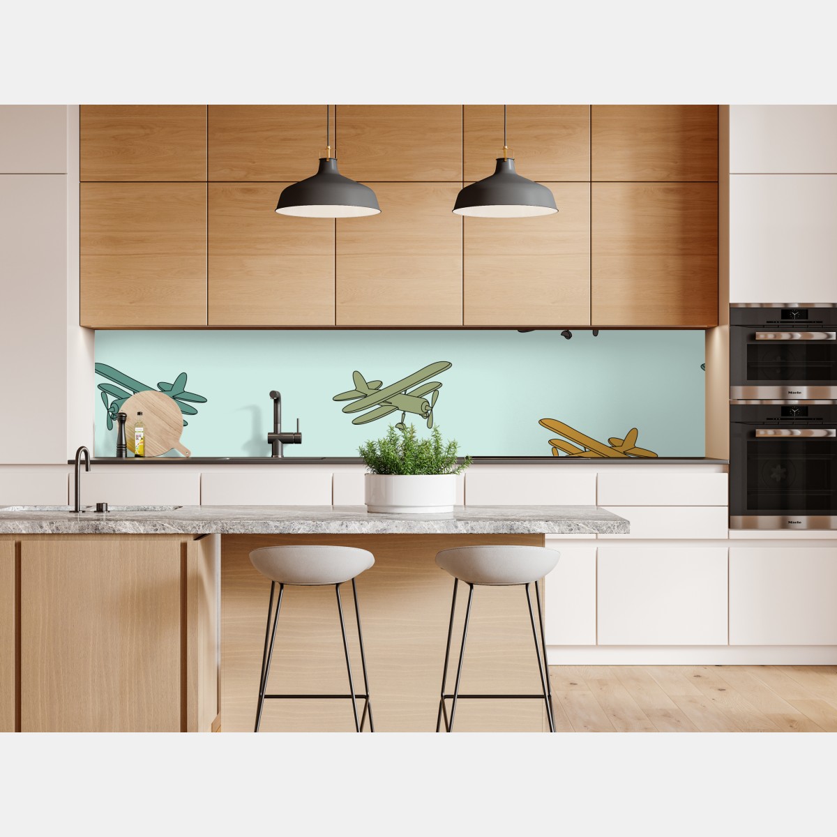 Naklejka repozycjonowalna wzór z dwupłatowcami na turkusowym tle – Wallissimo® Naklejka repozycjonowalna wzór z dwupłatowcami na turkusowym tle – Wallissimo®