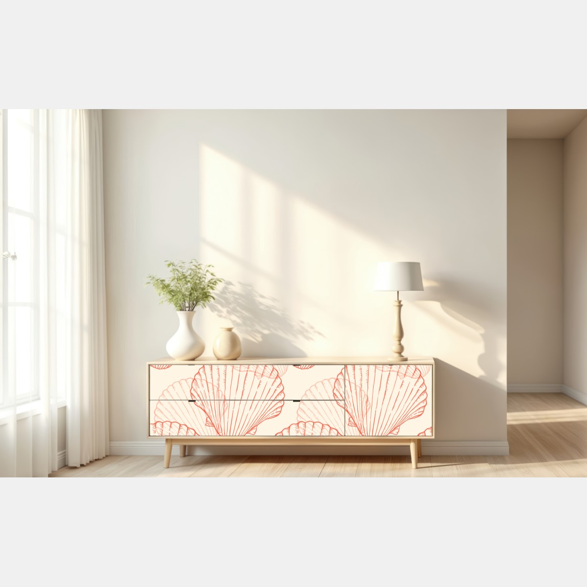 Naklejka repozycjonowalna koralowy wzór muszli przegrzebek – Wallissimo® Naklejka repozycjonowalna koralowy wzór muszli przegrzebek – Wallissimo®