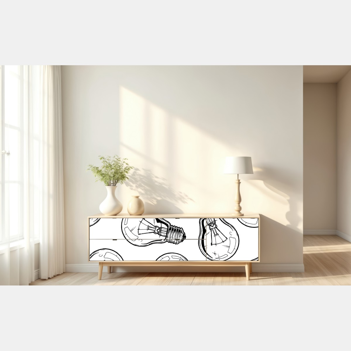 Naklejka repozycjonowalna ręcznie rysowany wzór żarówki – Wallissimo® Naklejka repozycjonowalna ręcznie rysowany wzór żarówki – Wallissimo®