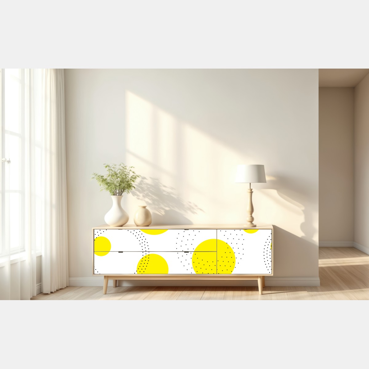 Naklejka repozycjonowalna jasny żółty wzór w kropki do pokoju – Wallissimo® Naklejka repozycjonowalna jasny żółty wzór w kropki do pokoju – Wallissimo®