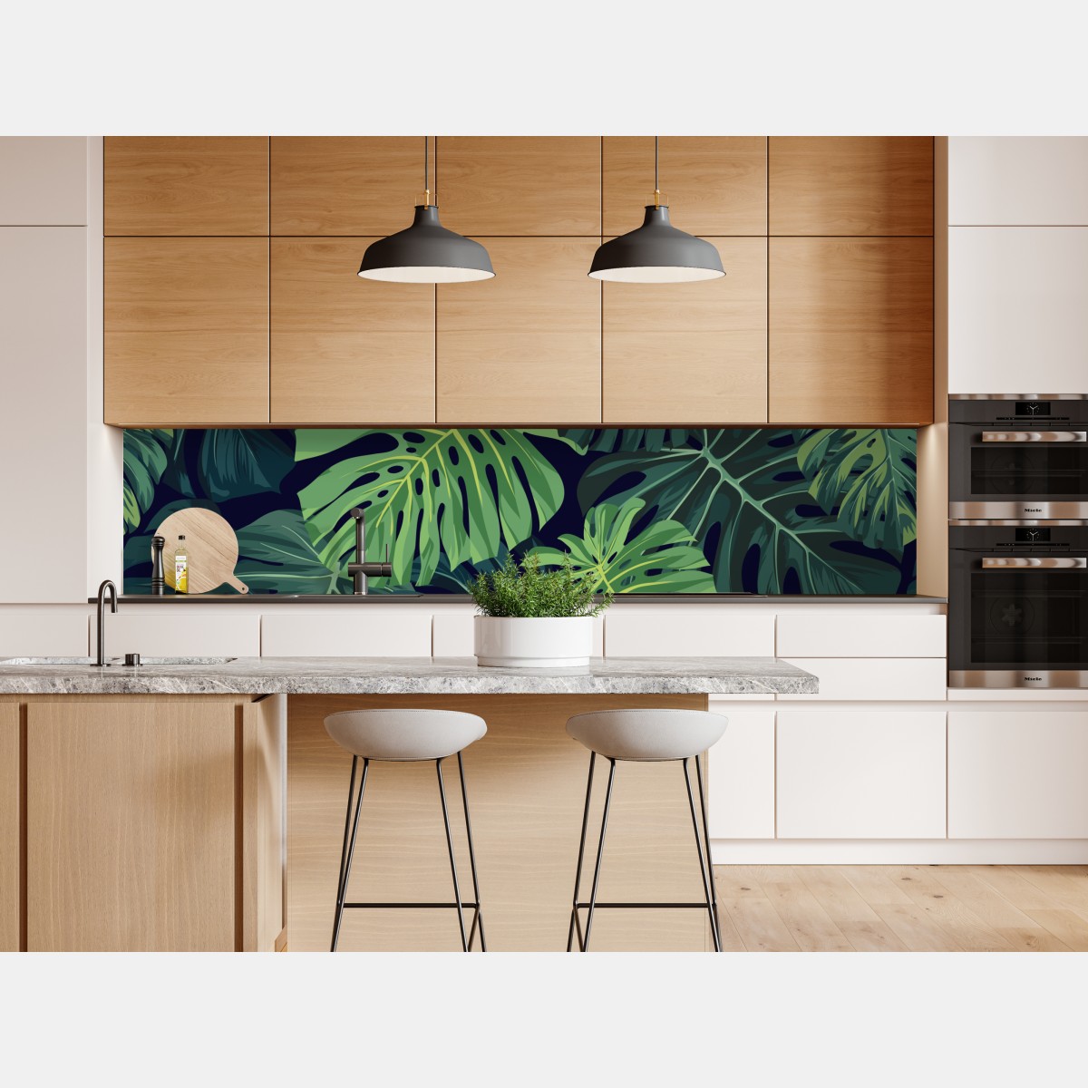 Naklejka repozycjonowalna wzór z tropikalnymi liśćmi monstera – Wallissimo® Naklejka repozycjonowalna wzór z tropikalnymi liśćmi monstera – Wallissimo®