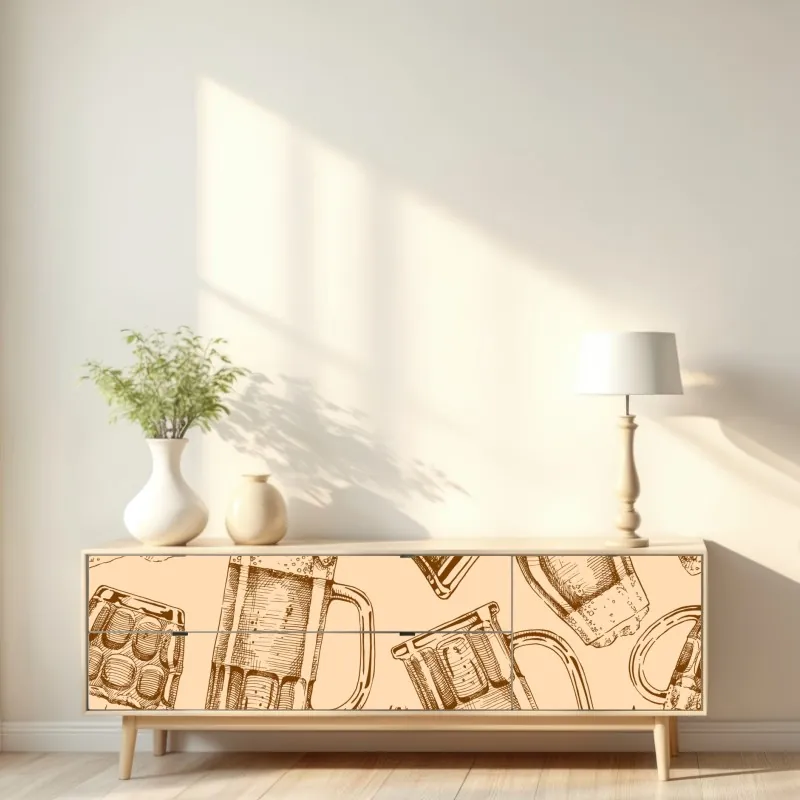 Naklejka repozycjonowalna tropikalny zachód słońca na plaży z koktajlem – Wallissimo®