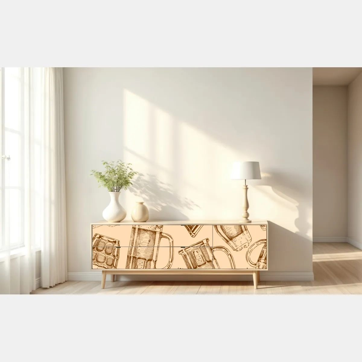 Naklejka repozycjonowalna retro wzór z kuflami piwa – Wallissimo® Naklejka repozycjonowalna retro wzór z kuflami piwa – Wallissimo®