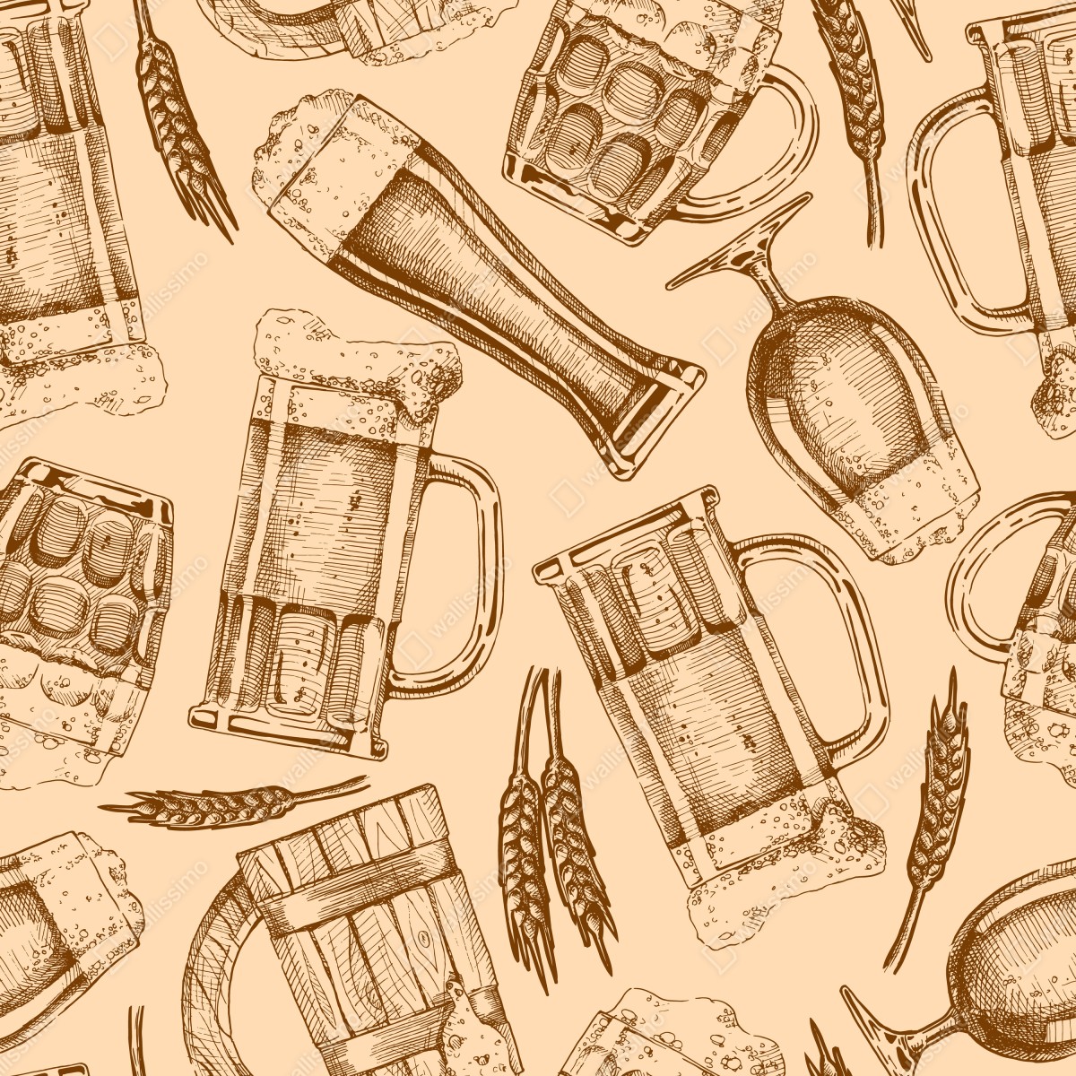 Naklejka repozycjonowalna retro wzór z kuflami piwa – Wallissimo® Naklejka repozycjonowalna retro wzór z kuflami piwa – Wallissimo®