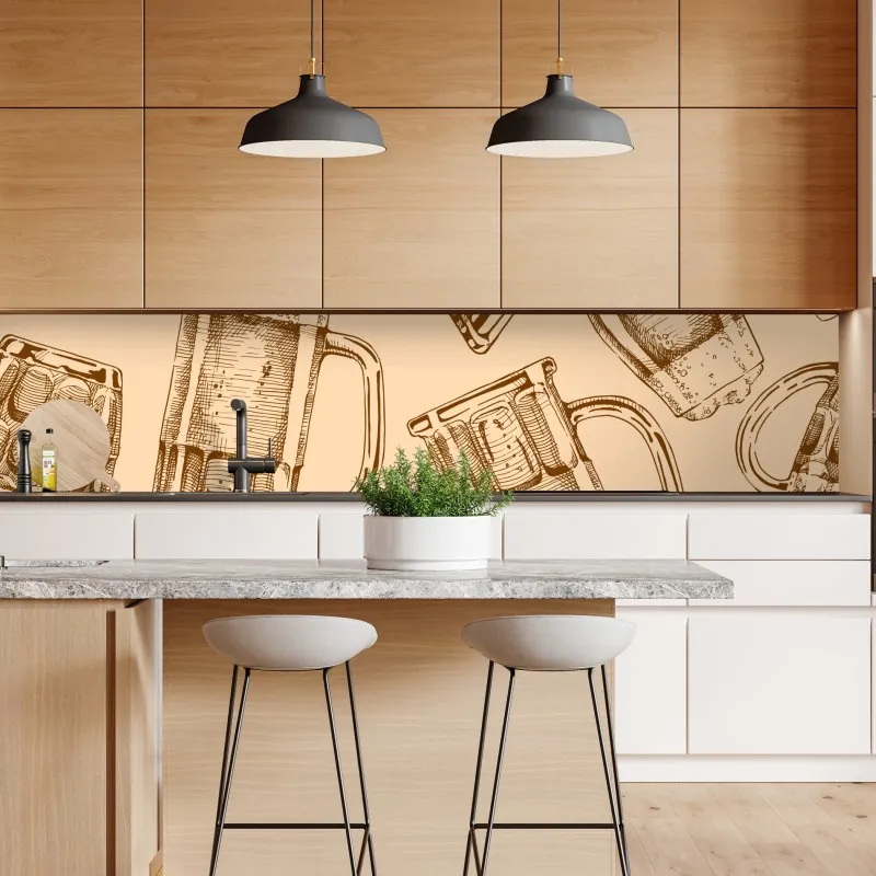 Naklejka repozycjonowalna retro wzór z kuflami piwa – Wallissimo® Naklejka repozycjonowalna retro wzór z kuflami piwa – Wallissimo®