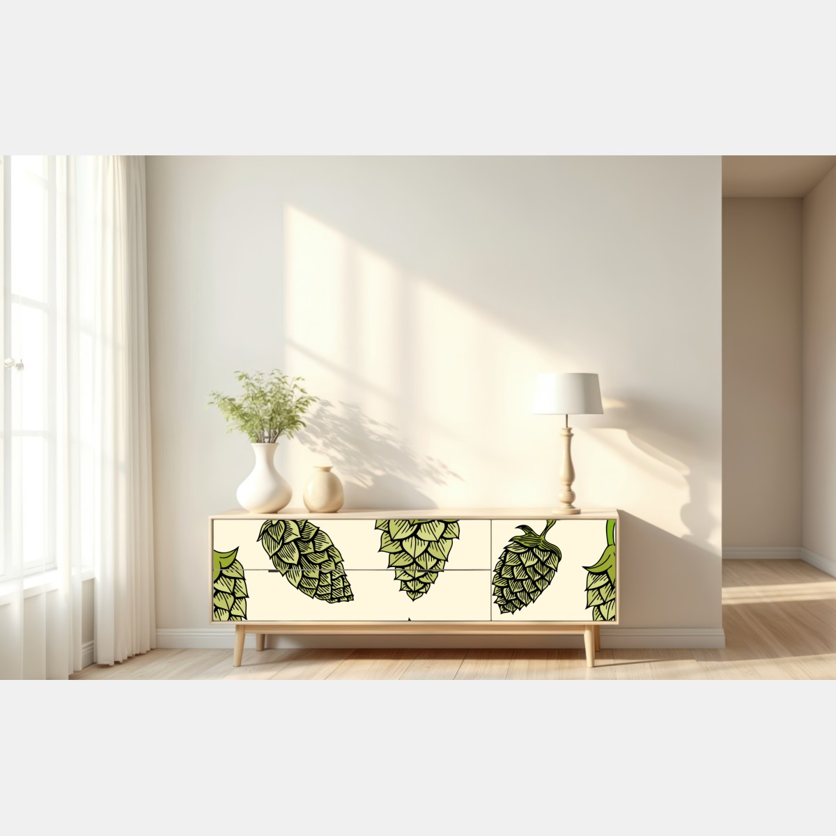 Naklejka repozycjonowalna ręcznie rysowany wzór chmielu – Wallissimo® Naklejka repozycjonowalna ręcznie rysowany wzór chmielu – Wallissimo®