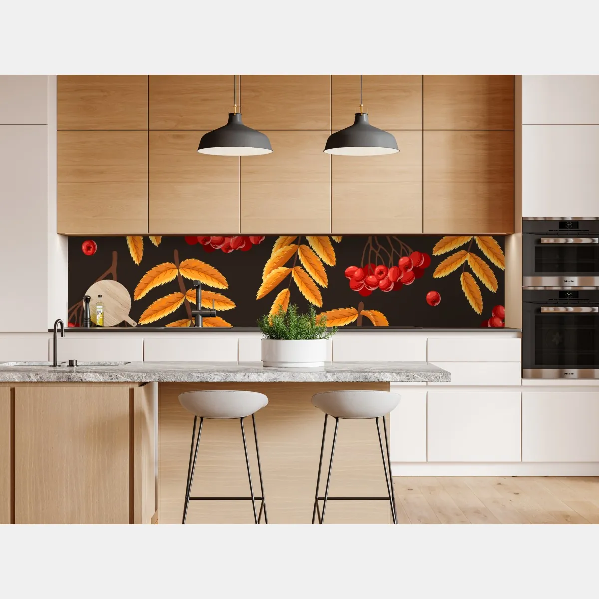 Naklejka repozycjonowalna jesienny wzór z liśćmi jarzębiny – Wallissimo® Naklejka repozycjonowalna jesienny wzór z liśćmi jarzębiny – Wallissimo®