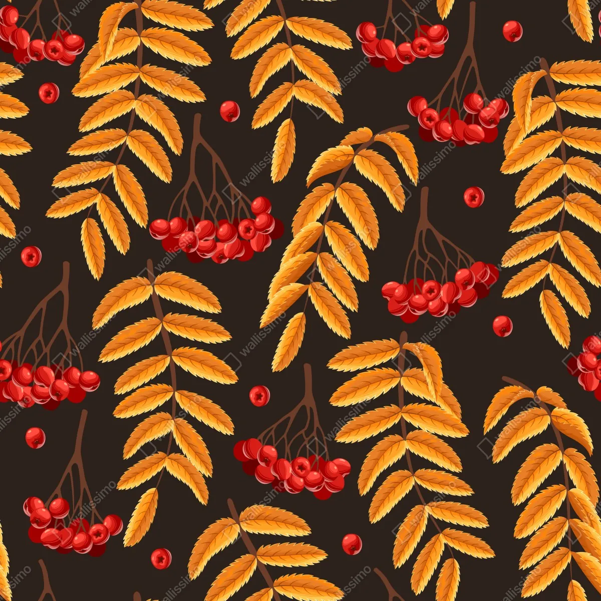 Naklejka repozycjonowalna jesienny wzór z liśćmi jarzębiny – Wallissimo® Naklejka repozycjonowalna jesienny wzór z liśćmi jarzębiny – Wallissimo®