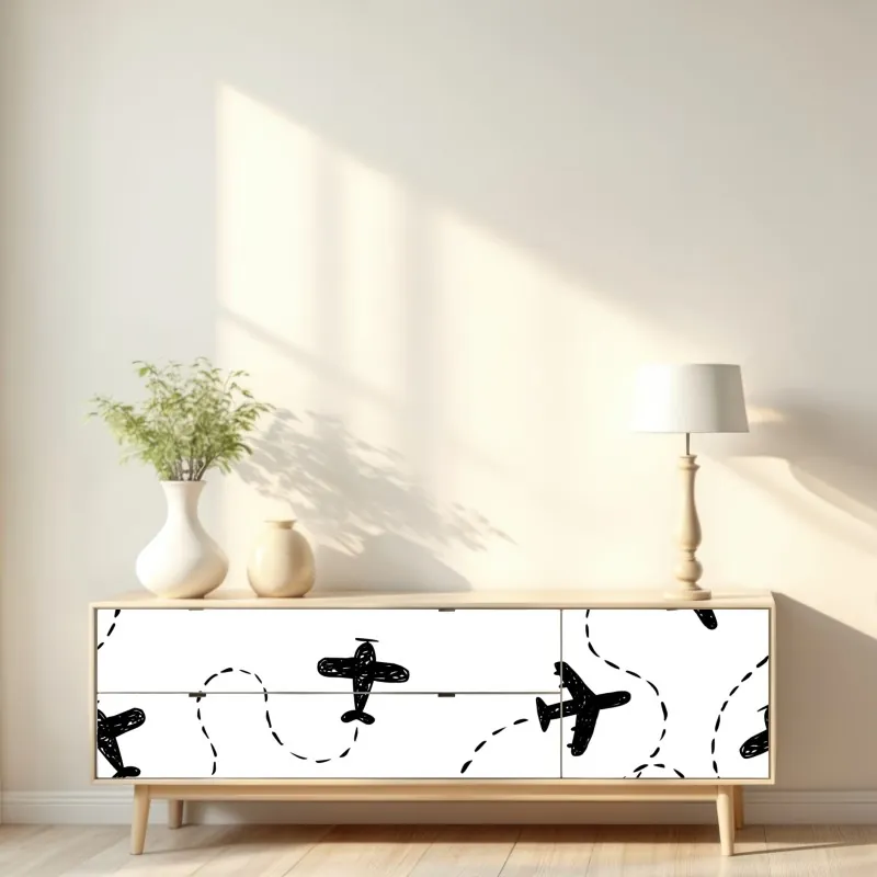 Naklejka repozycjonowalna ręcznie rysowany wzór samolotów – Wallissimo® Naklejka repozycjonowalna ręcznie rysowany wzór samolotów – Wallissimo®