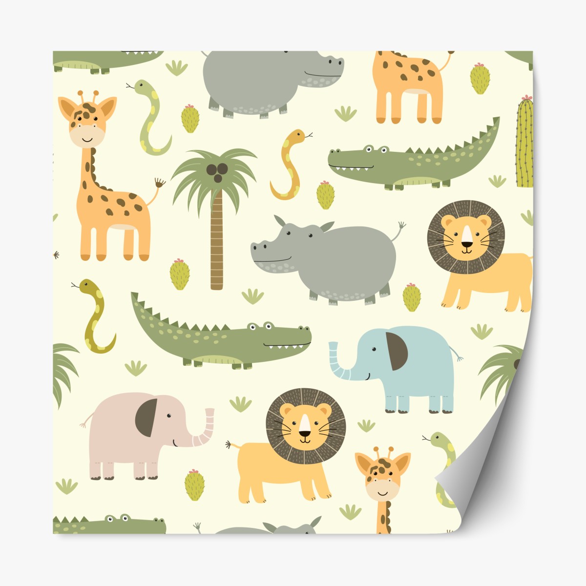 Repositionable sticker pastel safari animals pattern