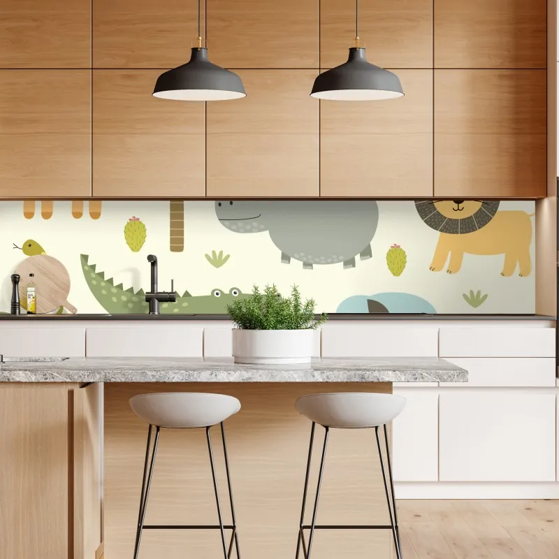 Naklejka repozycjonowalna pastelowy wzór zwierząt safari – Wallissimo® Naklejka repozycjonowalna pastelowy wzór zwierząt safari – Wallissimo®