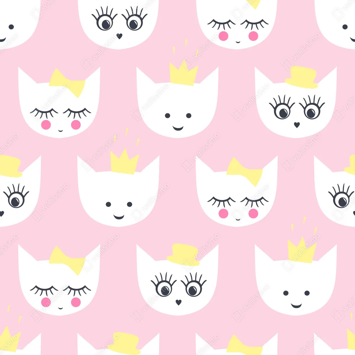 Naklejka repozycjonowalna różowy wzór z kocimi buźkami – Wallissimo® Naklejka repozycjonowalna różowy wzór z kocimi buźkami – Wallissimo®