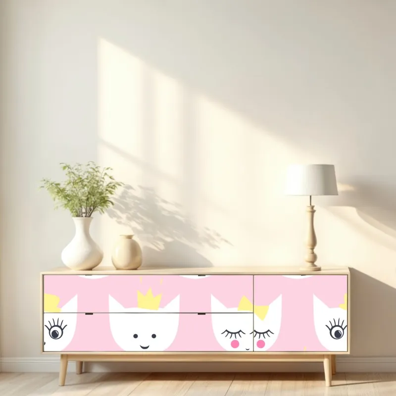 Naklejka repozycjonowalna różowy wzór z kocimi buźkami – Wallissimo® Naklejka repozycjonowalna różowy wzór z kocimi buźkami – Wallissimo®