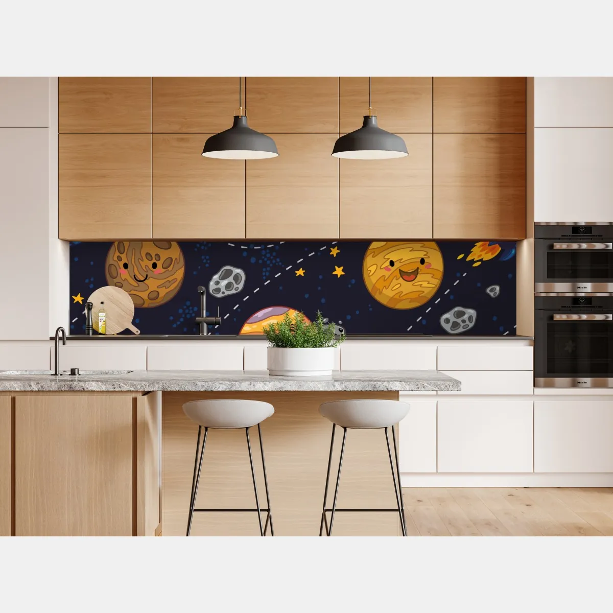 Naklejka repozycjonowalna uśmiechnięte planety na zabawnym tle kosmicznym – Wallissimo® Naklejka repozycjonowalna uśmiechnięte planety na zabawnym tle kosmicznym – Wallissimo®