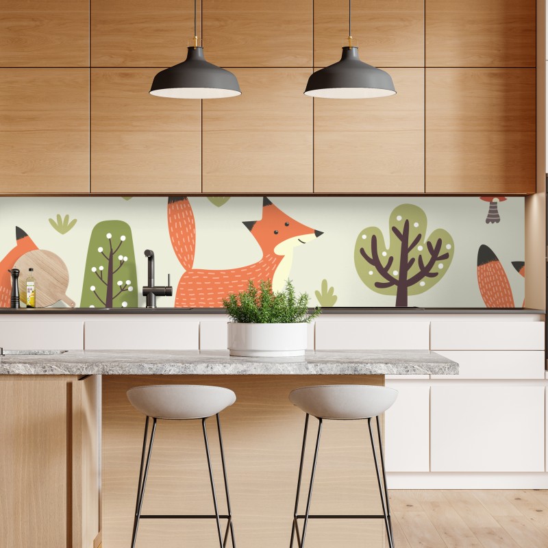 Naklejka repozycjonowalna wesoły leśny wzór z lisami – Wallissimo® Naklejka repozycjonowalna wesoły leśny wzór z lisami – Wallissimo®