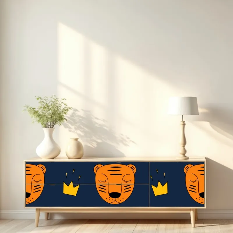 Naklejka repozycjonowalna wesoły wzór lwów na czarnym tle – Wallissimo®