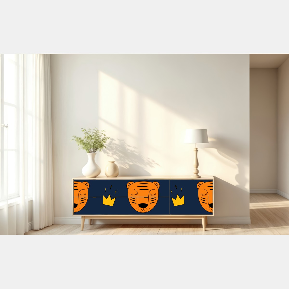 Naklejka repozycjonowalna zabawny wzór z tygrysami do pokoju dziecięcego – Wallissimo® Naklejka repozycjonowalna zabawny wzór z tygrysami do pokoju dziecięcego – Wallissimo®